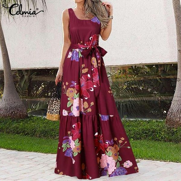 casual dresses summer floral print dress 2021 celmia women bohemian sleeveless party sundress loose belted beach maxi vestidos robe, Black;gray
casual dresses summer floral print dress 2021 celmia women bohemian sleeveless party sundress loose belted beach maxi vestidos robe, Black;gray