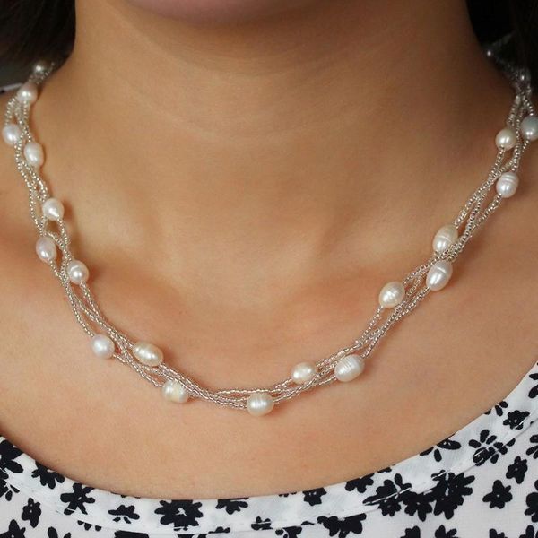 chains trendy jewelry three layers choker necklace multi small beads natural freshwater pearls for women party gifts, Silver
chains trendy jewelry three layers choker necklace multi small beads natural freshwater pearls for women party gifts, Silver
