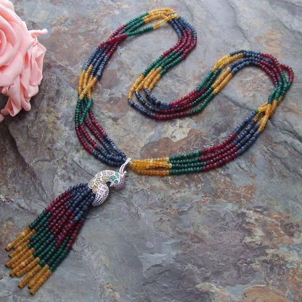 chains style 4rows 2x4mm multi color stone tassel necklace micro inlay zircon accessories clasp fashion jewelry, Silver
chains style 4rows 2x4mm multi color stone tassel necklace micro inlay zircon accessories clasp fashion jewelry, Silver