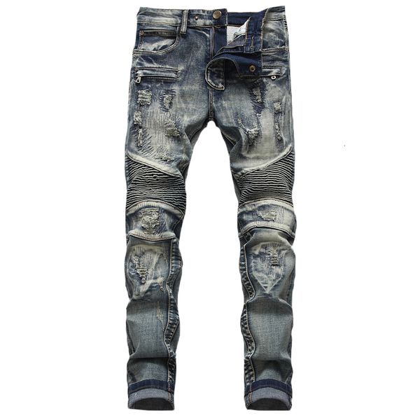 new seam fashion ripped men's breech breeches personality straight retro locomotive folds worn down beggar pants 4yok, Blue
new seam fashion ripped men's breech breeches personality straight retro locomotive folds worn down beggar pants 4yok, Blue