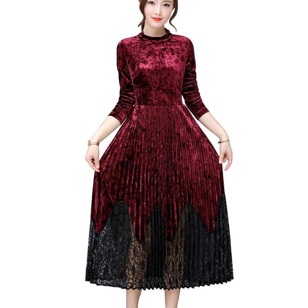 casual dresses vintage long dress vestido spring fall velour women sleeve pleated lace patchwork elegant velvet fp0320, Black;gray
casual dresses vintage long dress vestido spring fall velour women sleeve pleated lace patchwork elegant velvet fp0320, Black;gray
