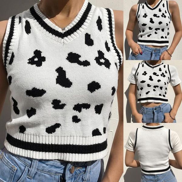 women's tanks & camis women milk cow animal print knitted vest v-neck sleeveless retro cropped sweater preppy slim pullover jumper tank, White
women's tanks & camis women milk cow animal print knitted vest v-neck sleeveless retro cropped sweater preppy slim pullover jumper tank, White