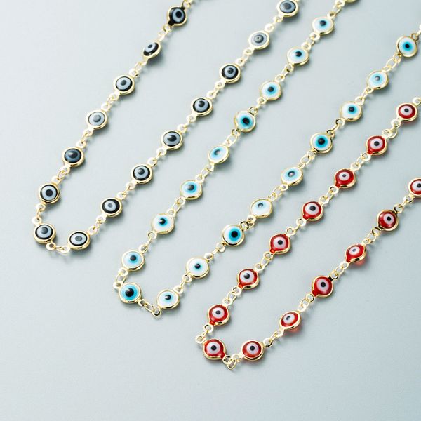 bohemian style black white red enameled evil eye bead chain necklace gold plated copper jewelry for woman, Silver
bohemian style black white red enameled evil eye bead chain necklace gold plated copper jewelry for woman, Silver