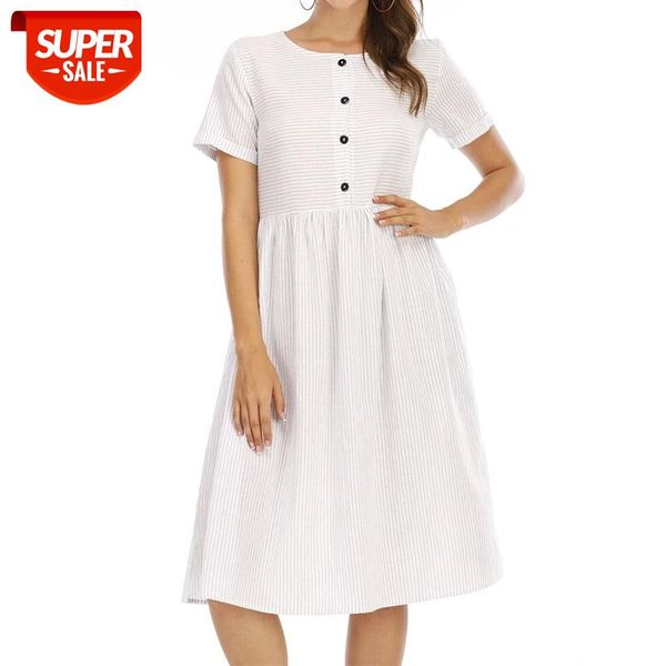 striped single breasted empire women's dress loose short sleeve o-neck female dresses summer new fashion casual ladies clothes #uf0j, Black;gray 
striped single breasted empire women's dress loose short sleeve o-neck female dresses summer new fashion casual ladies clothes #uf0j, Black;gray