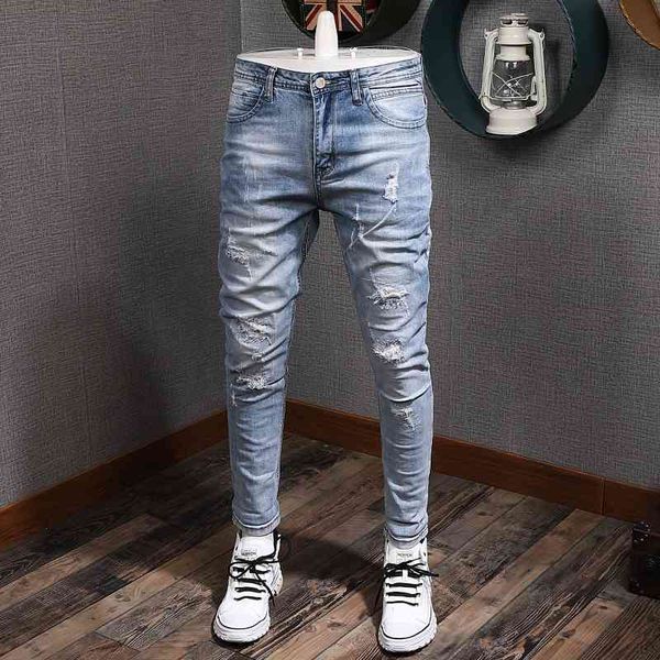 men's jeans korean style fashion men elastic slim fit ripped denim pencil pants light blue streetwear hip hop trouser
men's jeans korean style fashion men elastic slim fit ripped denim pencil pants light blue streetwear hip hop trouser