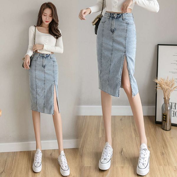2021denim knee skirt 2021 spring new slim fit hip wrap high waist split length one step dress, Blue
2021denim knee skirt 2021 spring new slim fit hip wrap high waist split length one step dress, Blue