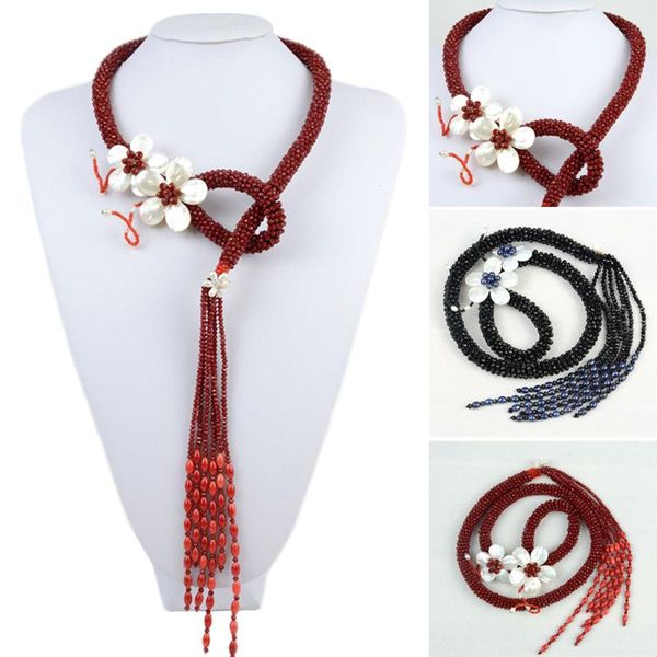 chokers women luxury natural freshwater shell flower crystal necklace beads tassel handmade party evening costume accessories length 30", Golden;silver
chokers women luxury natural freshwater shell flower crystal necklace beads tassel handmade party evening costume accessories length 30", Golden;silver
