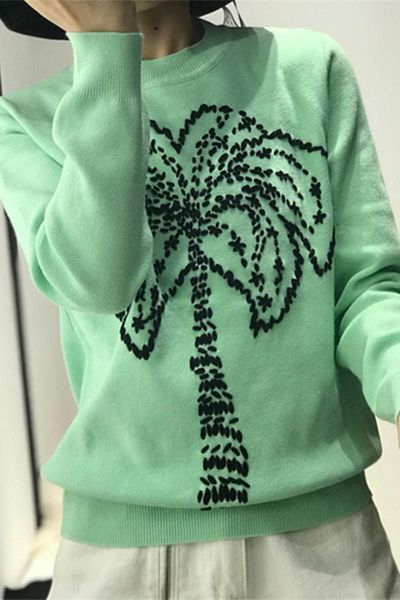 women's sweaters 2021 limited winter hit color heavy embroidered for coconut tree pattern round neck long-sleeved knit sweater women ti, White;black
women's sweaters 2021 limited winter hit color heavy embroidered for coconut tree pattern round neck long-sleeved knit sweater women ti, White;black