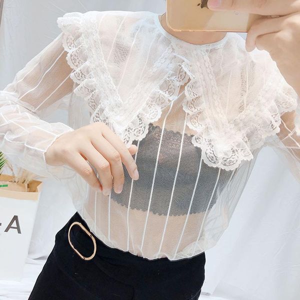 women's blouses & shirts 2021 summer lace women blouse turn-down collar see through night club female pulls outwear coat, White
women's blouses & shirts 2021 summer lace women blouse turn-down collar see through night club female pulls outwear coat, White