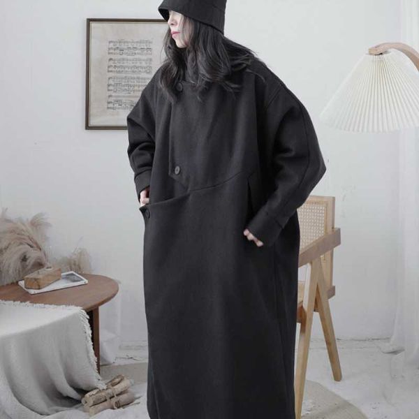women's wool & blends ladies long woolen coat autumn and winter black stand collar side buckle design super loose fashion trend versati
women's wool & blends ladies long woolen coat autumn and winter black stand collar side buckle design super loose fashion trend versati