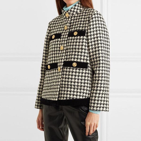 retro women houndstooth tweed jacket 2019 winter stand collar single breasted pockets tweed coat office lady classic plaid coat1, Black
retro women houndstooth tweed jacket 2019 winter stand collar single breasted pockets tweed coat office lady classic plaid coat1, Black