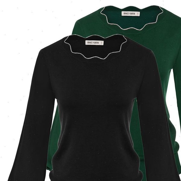 women sweater vintage scalloped sweaters long lantern sleeves pullover knitwear solid new fashion jumper lady, White;black
women sweater vintage scalloped sweaters long lantern sleeves pullover knitwear solid new fashion jumper lady, White;black