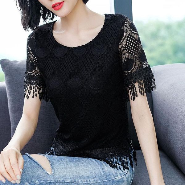 women's polos lace short sleeve shirt blusas summer hollow chiffon tassel plus size femininas pullover -5xl, White
women's polos lace short sleeve shirt blusas summer hollow chiffon tassel plus size femininas pullover -5xl, White
