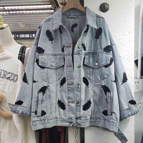 women's jackets 2021 spring heavy industry embroidery feather pattern loose and thin mid-length denim jacket female long-sleeved u, Black;brown
women's jackets 2021 spring heavy industry embroidery feather pattern loose and thin mid-length denim jacket female long-sleeved u, Black;brown