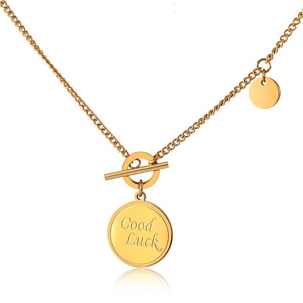 chains good luck coin round pendant necklace trendy jewelry women lover gift stainless steel chain, Silver 
chains good luck coin round pendant necklace trendy jewelry women lover gift stainless steel chain, Silver