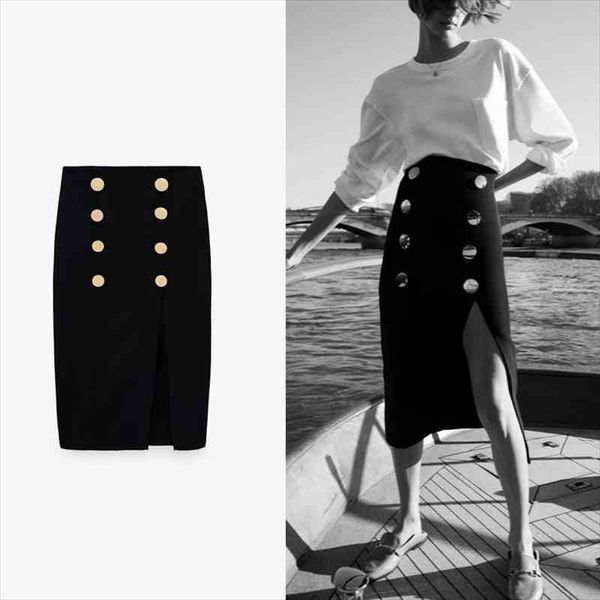 za high waist button midi womens skirts summer chic front slit back zip vintage office lady black 
za high waist button midi womens skirts summer chic front slit back zip vintage office lady black