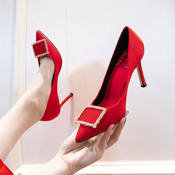 size 33-42 female red satin to toe 6 cm high heels wedding party fashion shoes spring and fall x7pi, Black
size 33-42 female red satin to toe 6 cm high heels wedding party fashion shoes spring and fall x7pi, Black