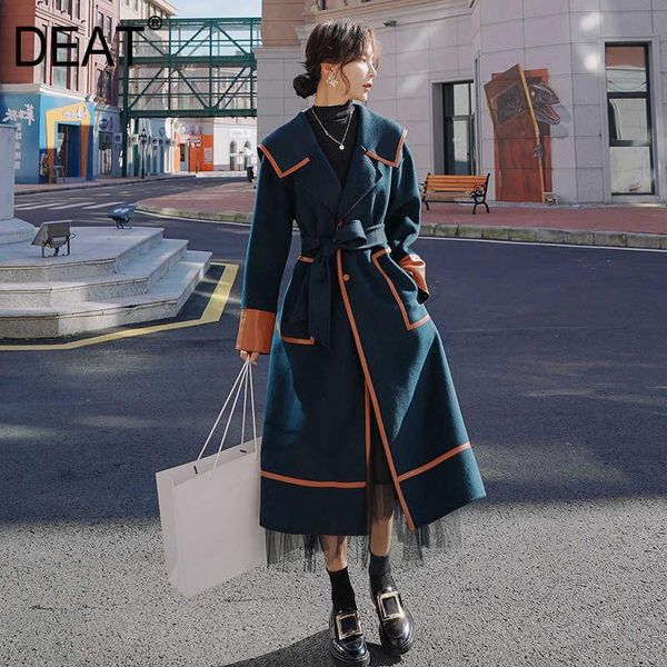 women's wool & blends deat woolen coat women pu leather cuff patchwork hit color large lapel collar slim long 2021 autumn winter fashio, Black
women's wool & blends deat woolen coat women pu leather cuff patchwork hit color large lapel collar slim long 2021 autumn winter fashio, Black