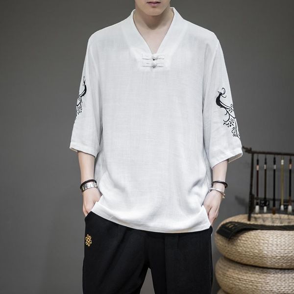 men's t-shirts t-shirt 2021 summer chinese style peacock embroidery coil button large 3 / 4 sleeve upper male tang, White;black
men's t-shirts t-shirt 2021 summer chinese style peacock embroidery coil button large 3 / 4 sleeve upper male tang, White;black