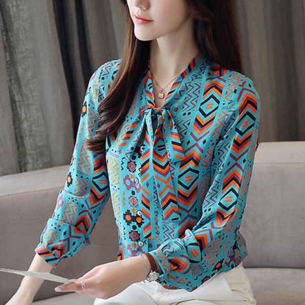 women's blouses & shirts women long sleeve korean v-neck bow chiffon blouse fashion print office plus size camisas mujer, White
women's blouses & shirts women long sleeve korean v-neck bow chiffon blouse fashion print office plus size camisas mujer, White