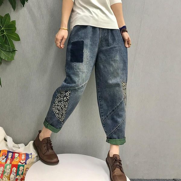 women's jeans fairynatural chinese style spring autumn ladies print patchwork pants women retro blue denim trouser casual punk pantalon
women's jeans fairynatural chinese style spring autumn ladies print patchwork pants women retro blue denim trouser casual punk pantalon