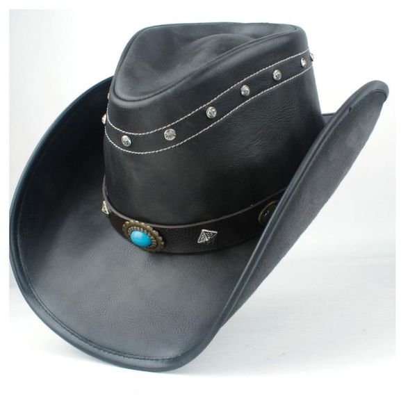 cloches 100% leather women men black western cowboy hat with roll up brim punk belt jazz sombrero cap dad size 58-59cm, Blue;gray
cloches 100% leather women men black western cowboy hat with roll up brim punk belt jazz sombrero cap dad size 58-59cm, Blue;gray