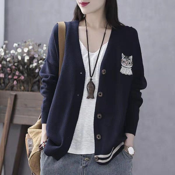 women's knits & tees lucyever vintage embroidery cathead knit cardigans women 2021 autumn long sleeve sweaters woman v-neck casual swea, White
women's knits & tees lucyever vintage embroidery cathead knit cardigans women 2021 autumn long sleeve sweaters woman v-neck casual swea, White