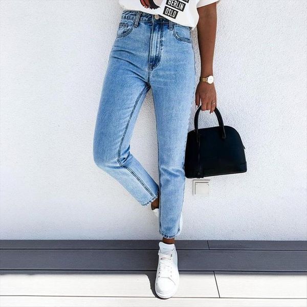 vrouwen hoge taille potlood womens jeans broek vrouwelijke mager casual solid lange jean lente dames mode denim streetwear, Blue