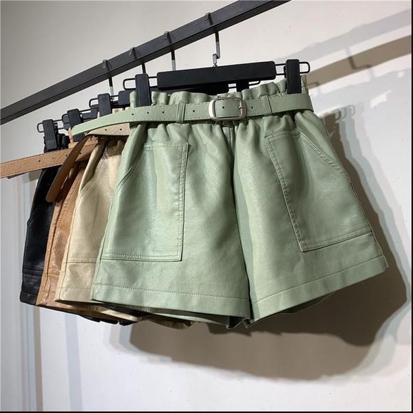 autumn winter faux leather high waist shorts women with belt pockets wide leg shorts short femme women leather shorts c5922, White;black
autumn winter faux leather high waist shorts women with belt pockets wide leg shorts short femme women leather shorts c5922, White;black