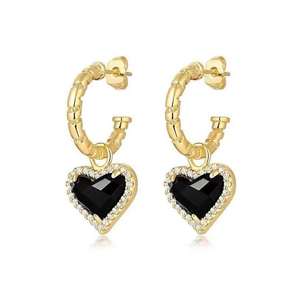 black agate malachite copper plated 18k gold temperament earrings quality women's love pendant earrings, Silver
black agate malachite copper plated 18k gold temperament earrings quality women's love pendant earrings, Silver