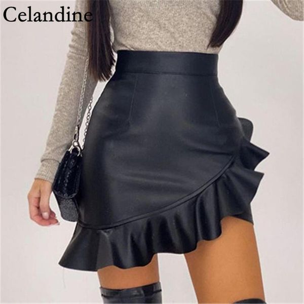 skirts celandine spring autumn black high waist pu leather skirt women irregular ruffles mini bodycon ladies party 2021
skirts celandine spring autumn black high waist pu leather skirt women irregular ruffles mini bodycon ladies party 2021