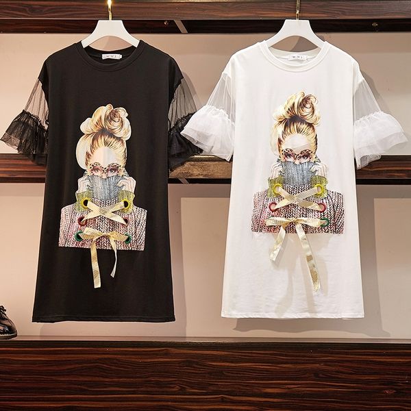 plus size women's t-shirt dresses fashion streetwear spectacles girl print mesh patchwork flare sleeve dresses s-4xl 210302, Black;gray
plus size women's t-shirt dresses fashion streetwear spectacles girl print mesh patchwork flare sleeve dresses s-4xl 210302, Black;gray