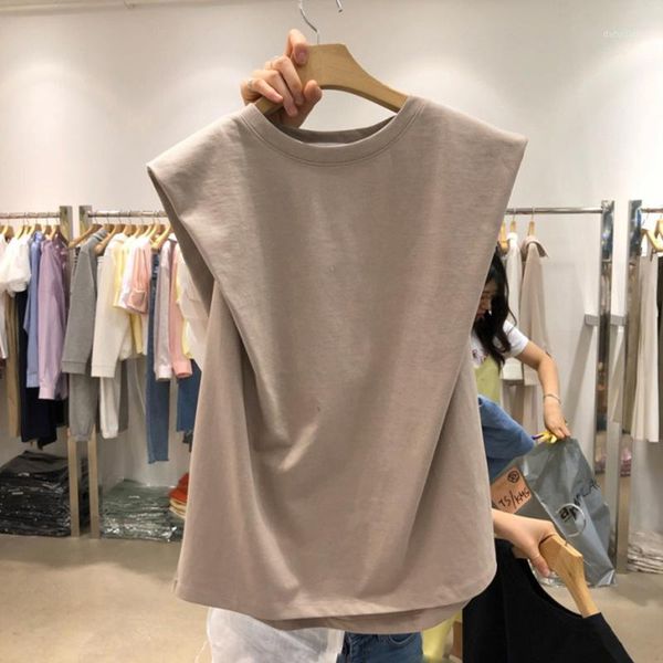 spring and summer solid color round neck shoulder pad sleeveless t-shirt women's temperament was thin bottoming top, White
spring and summer solid color round neck shoulder pad sleeveless t-shirt women's temperament was thin bottoming top, White