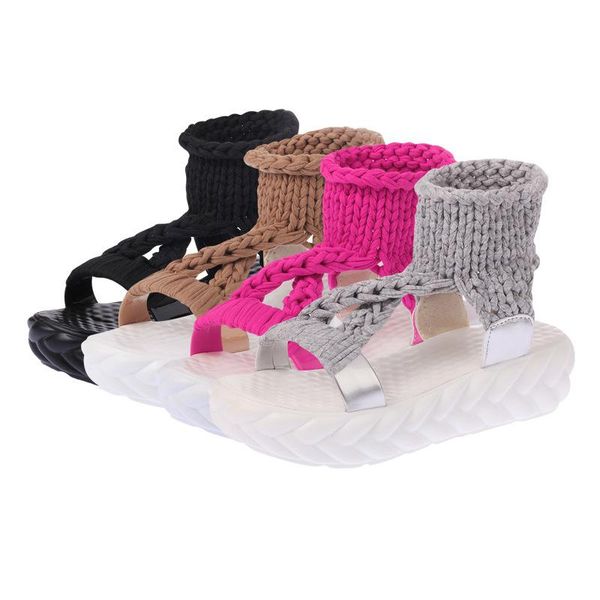 platform women's sandals knitted wool ladies sandals wild student casual large size women's shoes zapatos de mujer, Black