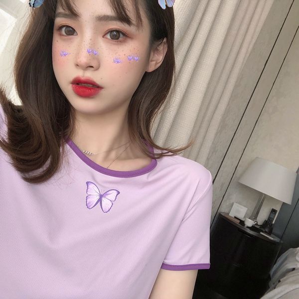 summer new butterfly print sleeves female students't-shirts version of upper women's short clothes in t-shirt khrf, White
summer new butterfly print sleeves female students't-shirts version of upper women's short clothes in t-shirt khrf, White