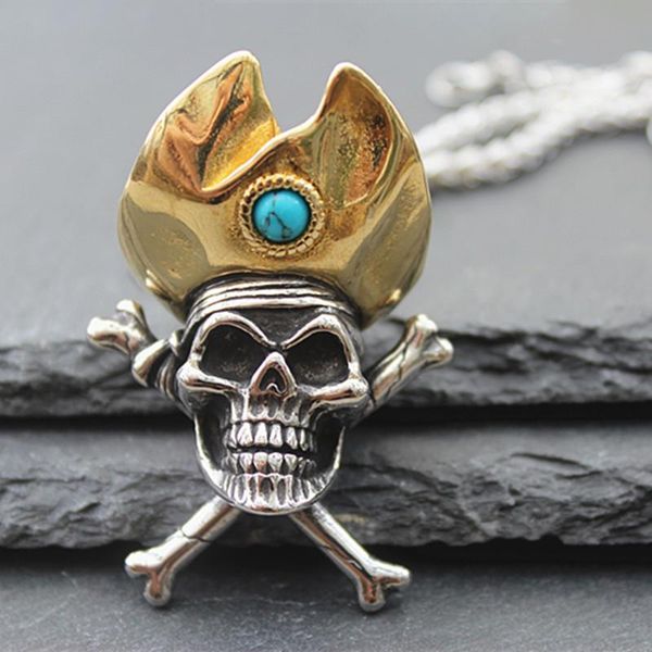 pendant necklaces gothic necklace party jewelry inlaid blue stone gold hat pirate skull suitable for men, Silver
pendant necklaces gothic necklace party jewelry inlaid blue stone gold hat pirate skull suitable for men, Silver