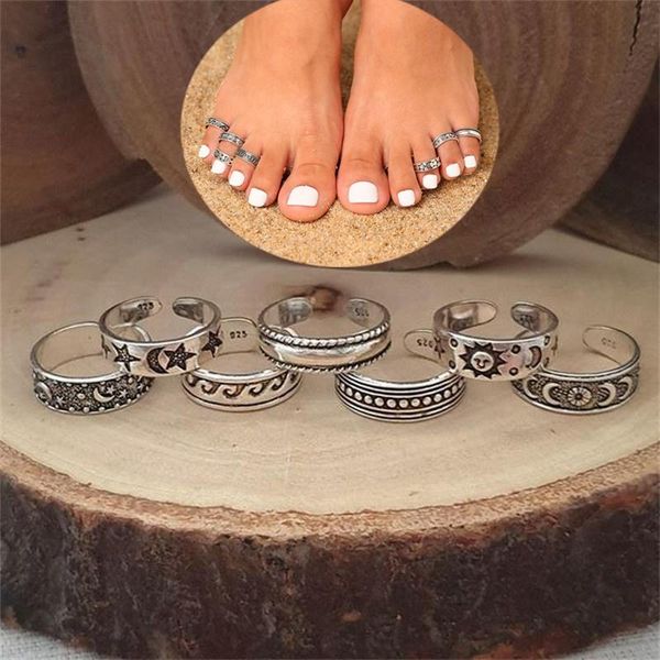 cluster rings 7pc retro hollow carved star moon toe kits bohemian adjustable opening finger ring for women boho beach foot jewelry, Golden;silver
cluster rings 7pc retro hollow carved star moon toe kits bohemian adjustable opening finger ring for women boho beach foot jewelry, Golden;silver