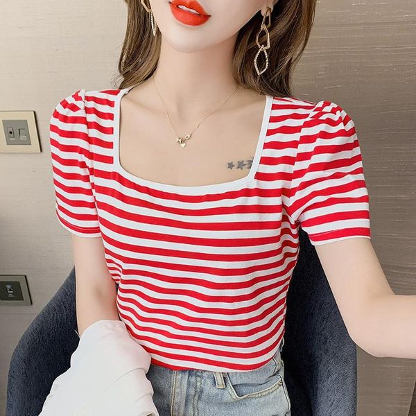 women's t-shirt 2021 square collar stripe t shirt women harajuku vogue tshirt short sleeve streetwear ladies summer female, White
women's t-shirt 2021 square collar stripe t shirt women harajuku vogue tshirt short sleeve streetwear ladies summer female, White