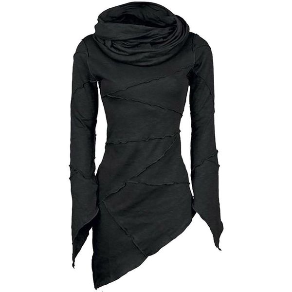 2021 women slim solid turtleneck scarf collar asymmetric sleeves sweatershirt hem stitching hoodies pile collar long sleeve, Black
2021 women slim solid turtleneck scarf collar asymmetric sleeves sweatershirt hem stitching hoodies pile collar long sleeve, Black