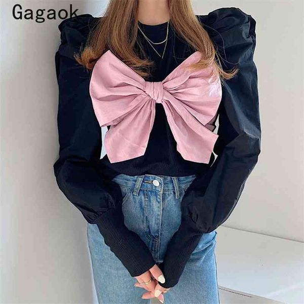 women high street sweatshirt spring autumn patchwork puff sleeve o-neck bow hoodies slim chic wild pullovers 210531, Black
women high street sweatshirt spring autumn patchwork puff sleeve o-neck bow hoodies slim chic wild pullovers 210531, Black