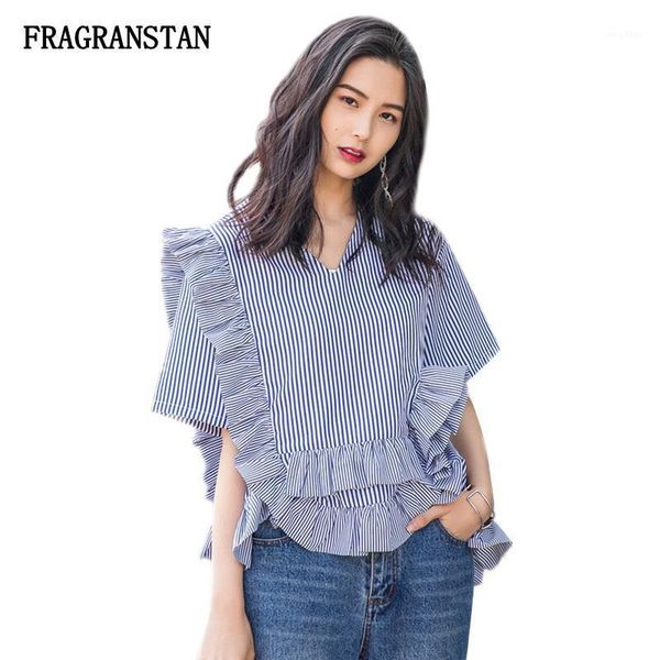 women's blouses & shirts spring summer striped ruffles blue v-neck shirt female vintage fashion casual loose england style blou, White
women's blouses & shirts spring summer striped ruffles blue v-neck shirt female vintage fashion casual loose england style blou, White
