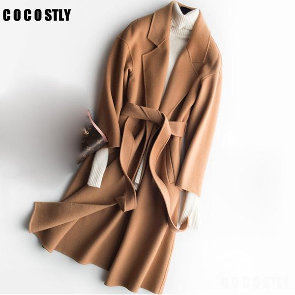 women's wool & blends 2021 winter coat for women long slim double faced woolen belt, Black
women's wool & blends 2021 winter coat for women long slim double faced woolen belt, Black
