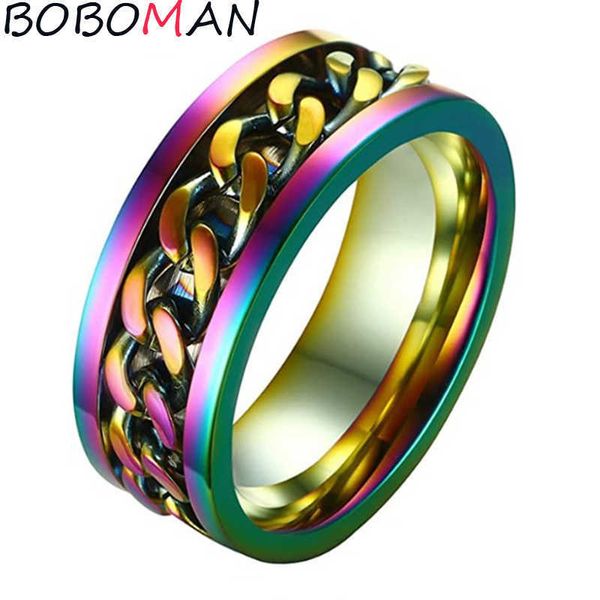 8mm titanium stainless steel 5 color rotating chain ring punk style personality men's jewelry charm party gift, Silver
8mm titanium stainless steel 5 color rotating chain ring punk style personality men's jewelry charm party gift, Silver