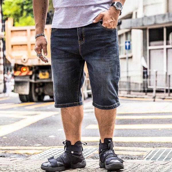 men's shorts summer thin high waist stretch denim plus fat size straight loose five-point pants, White;black
men's shorts summer thin high waist stretch denim plus fat size straight loose five-point pants, White;black