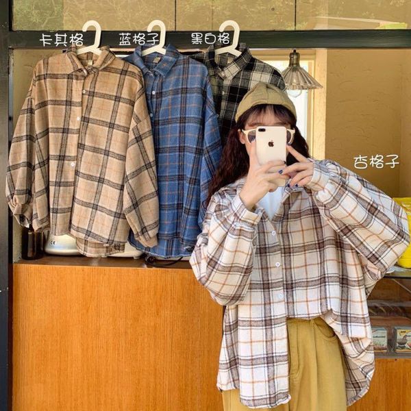 women's blouses & shirts autumn fashion blouse plaid long sleeve korean style women shirt loose mid-length female clothing plus size s, White
women's blouses & shirts autumn fashion blouse plaid long sleeve korean style women shirt loose mid-length female clothing plus size s, White