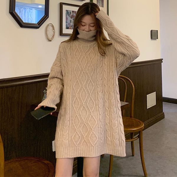 2021 new women's korean style long sweaters solid turtleneck ladies casual jumper thick autumn winter knitted for female 6gy0, White;black
2021 new women's korean style long sweaters solid turtleneck ladies casual jumper thick autumn winter knitted for female 6gy0, White;black