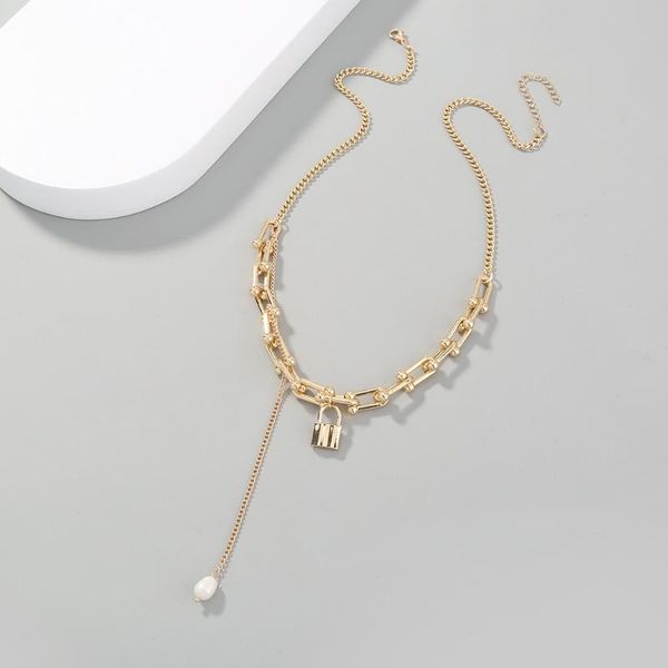 chains product hundred matching decoration design sense small gold lock freshwater pearl pendant elegant ladies short necklace, Silver
chains product hundred matching decoration design sense small gold lock freshwater pearl pendant elegant ladies short necklace, Silver