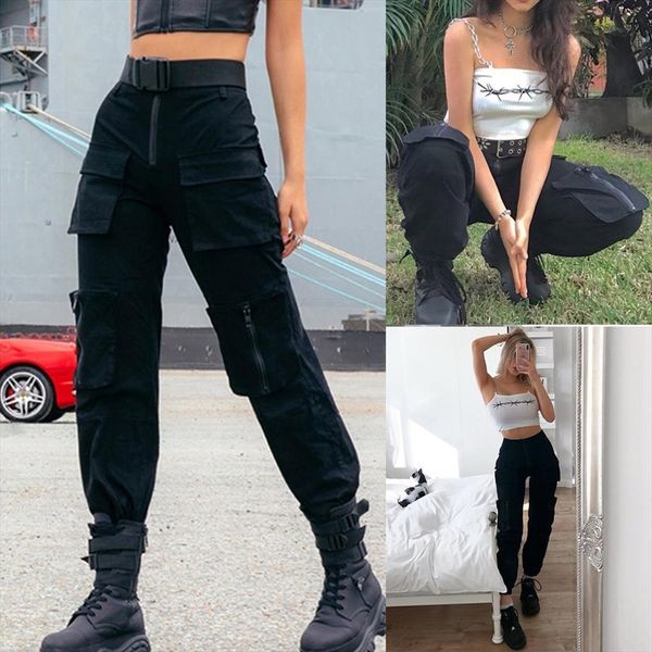 fashion pure solid black womens capris street style pocket casual daily panty pants sport cargo trousers, Black;white
fashion pure solid black womens capris street style pocket casual daily panty pants sport cargo trousers, Black;white