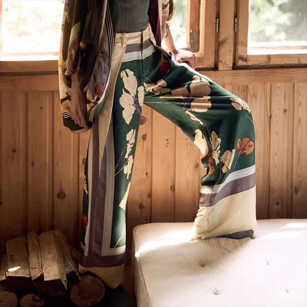 za wide leg green womens capris print satin high waist trousers female streetwear fashion loose, Black;white
za wide leg green womens capris print satin high waist trousers female streetwear fashion loose, Black;white
