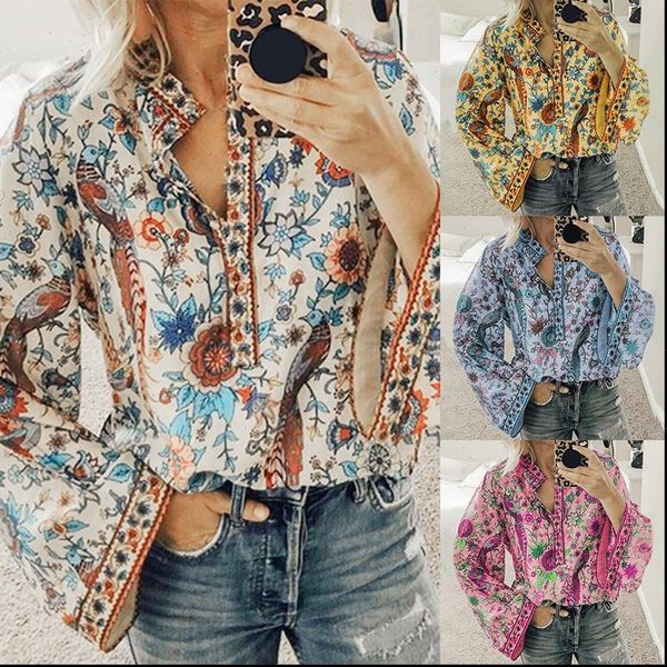 women lace up print boho blouse vintage lantern long sleeve blouse shirt chic v neck button blouse, White
women lace up print boho blouse vintage lantern long sleeve blouse shirt chic v neck button blouse, White